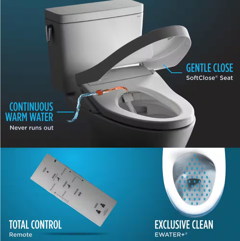 TOTO S300e WASHLET Electric Bidet Seat for Round Toilet with EWATER+ in Cotton White