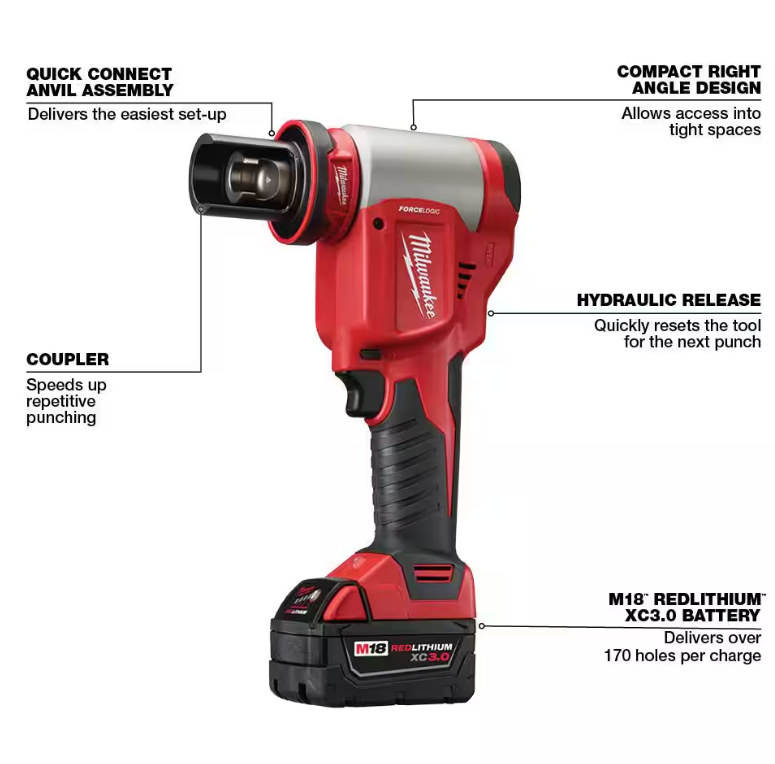 Milwaukee 2676-23 M18 Forcelogic 10-ton Knockout tool 1/2" to 4" Kit