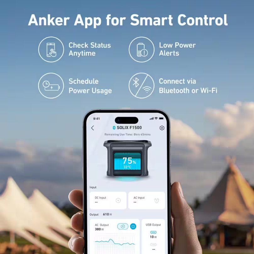 Anker SOLIX F1500 1800-Watt Push Button Start Battery Generator with Power-Saving Mode